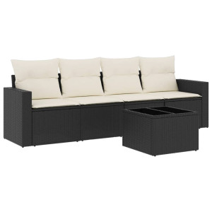 5 pcs conjunto sofás de jardim com almofadões vime PE preto H