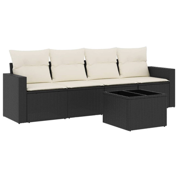 5 pcs conjunto sofás de jardim com almofadões vime PE preto M 2