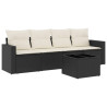 5 pcs conjunto sofás de jardim com almofadões vime PE preto 2