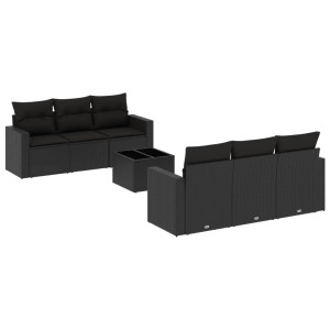 7 pcs conjunto de sofás p/ jardim c/ almofadões vime PE preto H