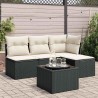 Set de muebles de jardín 5 pzas y cojines ratán sintético negro 1