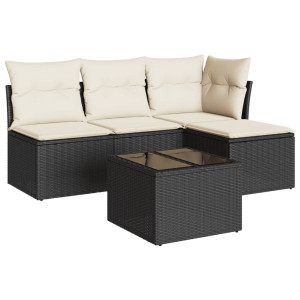 5 pcs conjunto sofás de jardim com almofadões vime PE preto H