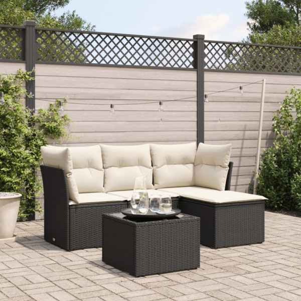 5 pcs conjunto sofás de jardim com almofadões vime PE preto D