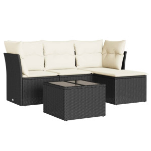 5 pcs conjunto sofás de jardim com almofadões vime PE preto H