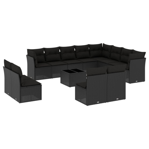 13 pcs conjunto de sofás de jardim com almofadões vime PE preto M 2