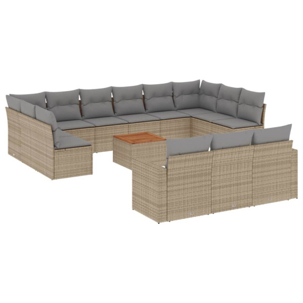 Set sofás de jardín 14 pzas con cojines ratán sintético beige M 2