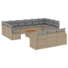 Set sofás de jardín 14 pzas con cojines ratán sintético beige 2