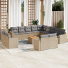 Set sofás de jardín 14 pzas con cojines ratán sintético beige 1