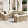 Set sofás de jardín con cojines 13 pzas ratán sintético beige 1
