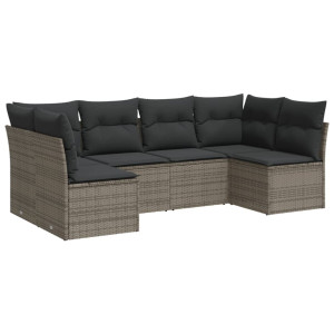 6 pcs conjunto sofás de jardim com almofadões vime cinzento H