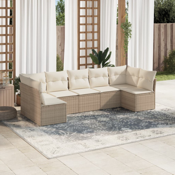 Set sofás de jardín 7 piezas y cojines ratán sintético beige D