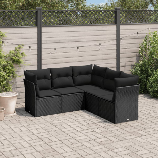 Set de muebles de jardín 5 pzas y cojines ratán sintético negro D