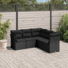 5 pcs conjunto sofás de jardim com almofadões vime PE preto 1