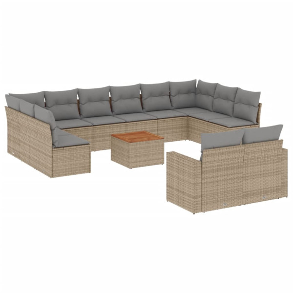 Set sofás de jardín con cojines 13 pzas ratán sintético beige M 2
