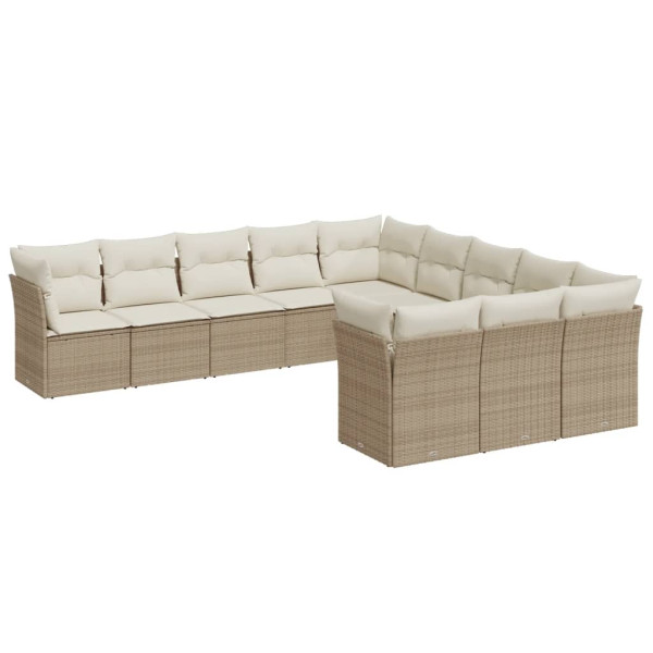 Set de sofás de jardín 11pzas con cojines ratán sintético beige M 2