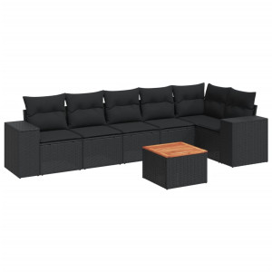 7 pcs conjunto de sofás p/ jardim c/ almofadões vime PE preto H