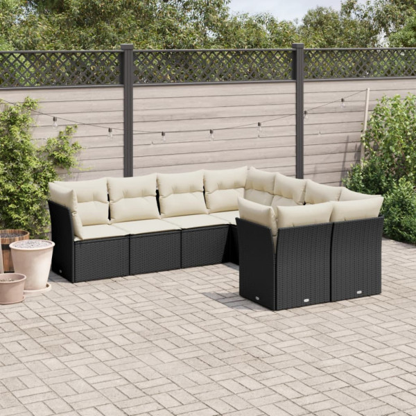 8 pcs conjunto sofás de jardim com almofadões vime PE preto D