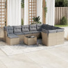 Set de sofás de jardín 11pzas con cojines ratán sintético beige 1