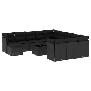 13 pcs conjunto de sofás de jardim com almofadões vime PE preto H
