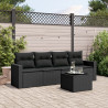 5 pcs conjunto sofás de jardim com almofadões vime PE preto 1