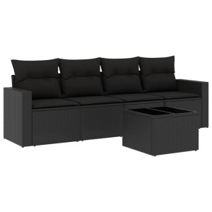 5 pcs conjunto sofás de jardim com almofadões vime PE preto H
