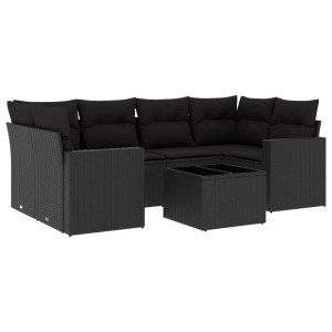 7 pcs conjunto de sofás p/ jardim c/ almofadões vime PE preto H