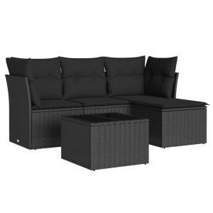 5 pcs conjunto sofás de jardim com almofadões vime PE preto H