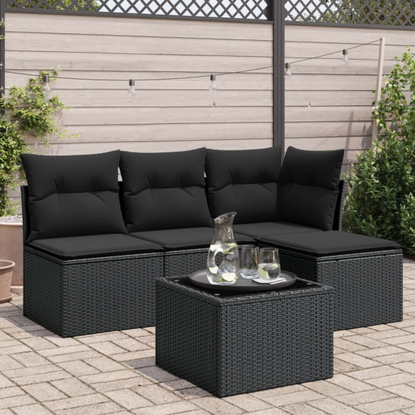 5 pcs conjunto sofás de jardim com almofadões vime PE preto D