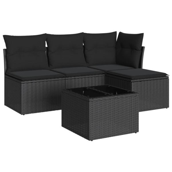5 pcs conjunto sofás de jardim com almofadões vime PE preto M 2