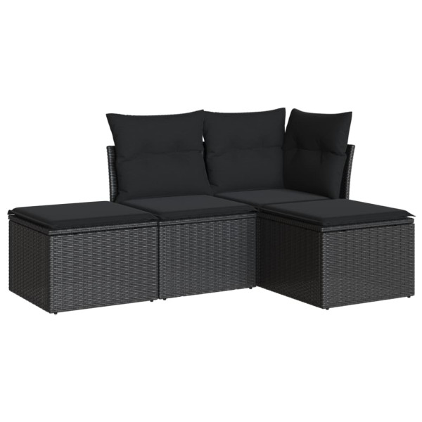 4 pcs conjunto de sofás para jardim c/ almofadões vime PE preto M 2