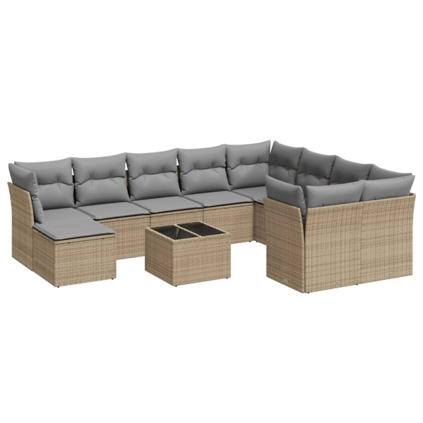 Set de sofás de jardín 11pzas con cojines ratán sintético beige M 2