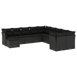 11 pcs conjunto sofás de jardim c/ almofadões vime PE preto H