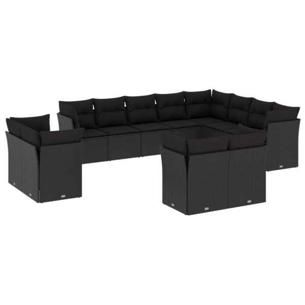 12 pcs conjunto de sofás de jardim c/ almofadões vime PE preto M 2