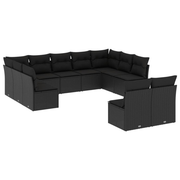 11 pcs conjunto sofás de jardim c/ almofadões vime PE preto M 2