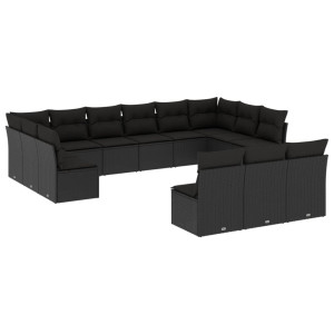 13 pcs conjunto de sofás de jardim com almofadões vime PE preto H