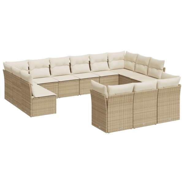 Set sofás de jardín con cojines 13 pzas ratán sintético beige M 2