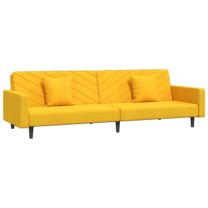 Sofá cama de 2 plazas con dos almohadas terciopelo amarillo H