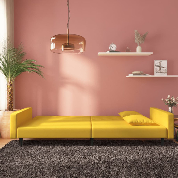 Sofá-cama 2 lugares com duas almofadas veludo amarelo M 3