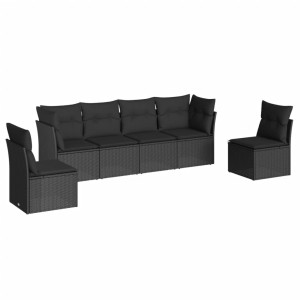 6 pcs conjunto sofás de jardim c/ almofadões vime PE preto H