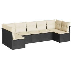 7 pcs conjunto de sofás p/ jardim c/ almofadões vime PE preto H