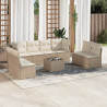 Set de sofás de jardín 9 pzas con cojines ratán sintético beige 1