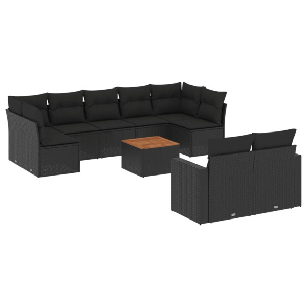 Set de sofás de jardín 10 pzas cojines ratán sintético negro M 2