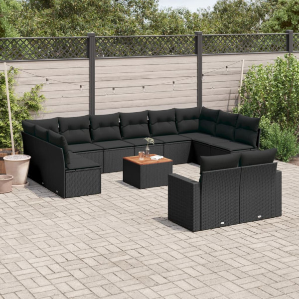13 pcs conjunto de sofás de jardim com almofadões vime PE preto D