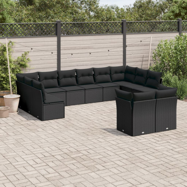 12 pcs conjunto de sofás de jardim c/ almofadões vime PE preto D