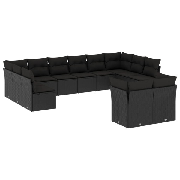 12 pcs conjunto de sofás de jardim c/ almofadões vime PE preto M 2