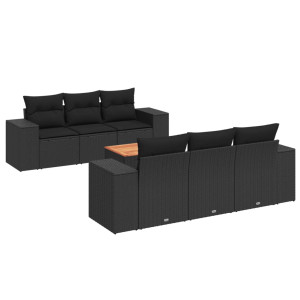 7 pcs conjunto de sofás p/ jardim c/ almofadões vime PE preto H