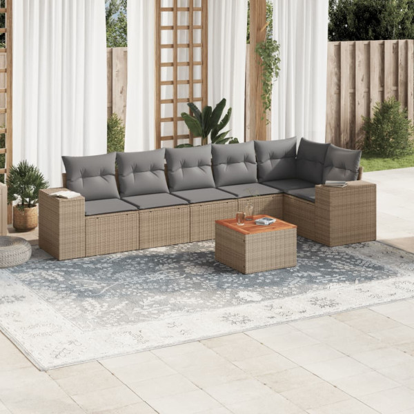 Set sofás de jardín 7 piezas y cojines ratán sintético beige D