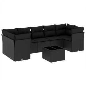 8 pcs conjunto sofás de jardim com almofadões vime PE preto H