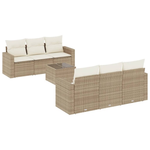 Set sofás de jardín 7 piezas y cojines ratán sintético beige M 2