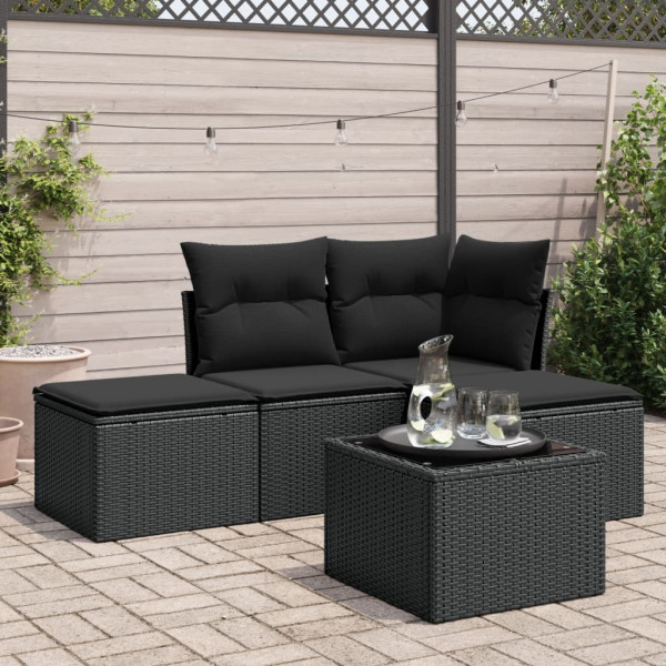 Set de muebles de jardín 5 pzas y cojines ratán sintético negro D